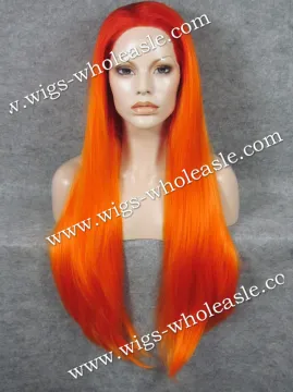 Stunning Orange Ombre Cosplay Extra Long Straight Synthetic Fiber Lace Front Wig