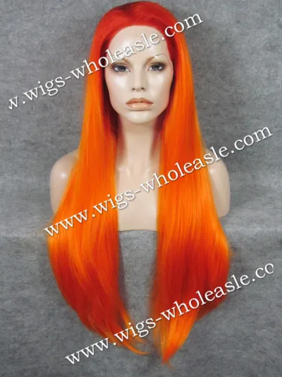 Stunning Orange Ombre Cosplay Extra Long Straight Synthetic Fiber Lace Front Wig