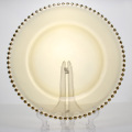 Gold Beaded Amber Colored Glass Charger Dish Plates