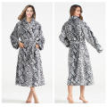 luxury Leopard print women flannel fleece fluffy bathrobe