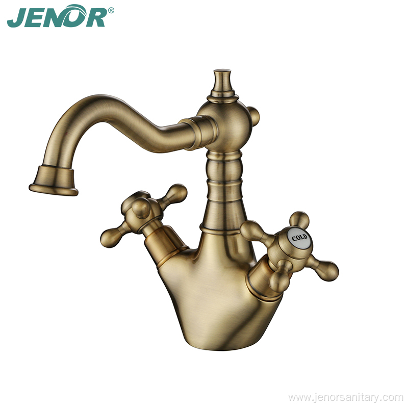 Bathroom Curved Spout Bronze Vintage Brass Basin Faucet