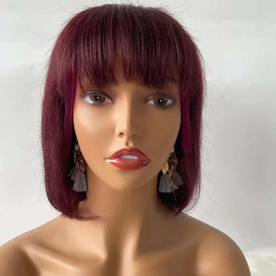 Hot sale 99j natural Color HD Lace Silky Straight Raw Indian Human Hair Lace Frontal Wigs With Bang