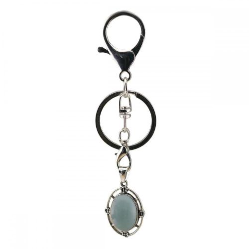 Gemstone Cabs Oval Shape Keychains Natural Stone Quartz Crystal Oval Alloy Keyring Healing Cab Charm Key Chain Key Ring Women