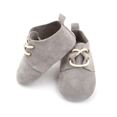 Real Suede Leather Grey Baby Oxford Shoes Wholesale