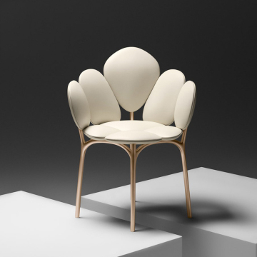 Gold Metal Leg Leather Upholstered Dining Chair with Luxury Petal Design