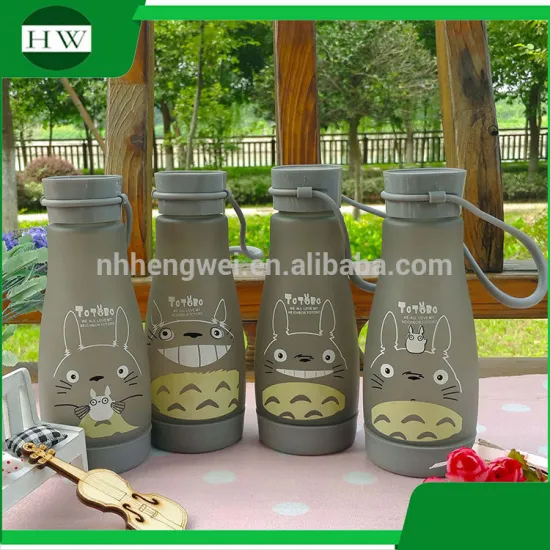 cartoon portable promotional matting totoro silicone glass drinking water bottle mug cup