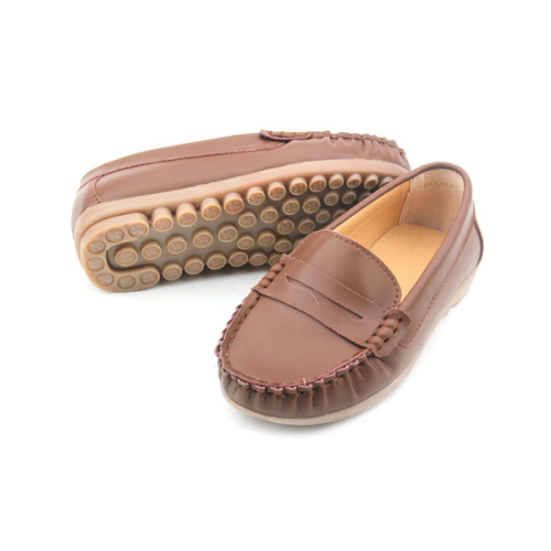 kids slip on shoes Wholesales Rubber Sole Leather Boat Shoes Kids Supplier