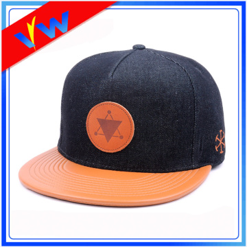 Personalizza pelle Brim Denim corona piatta Bill Cap