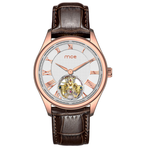 Custom logo stainless steel mechanical skeleton man watch