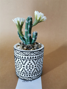 Creative Patterned Cement Vase with Imitation Flowers