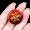 Carnelian 25MM Circular Disc Mat Handmade Craved Pattern-Metatron's Cube For Home Decor