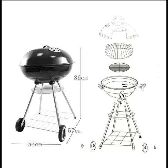 Portable 22 Inch Round Kettle Trolley Charcoal BBQ Grill for Outdoor Use