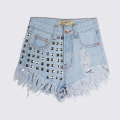 Hot Summer High Waistt Bagggy Rhinestone Denim Shorts