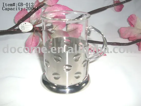 Glass Tea cup with stainless handle.