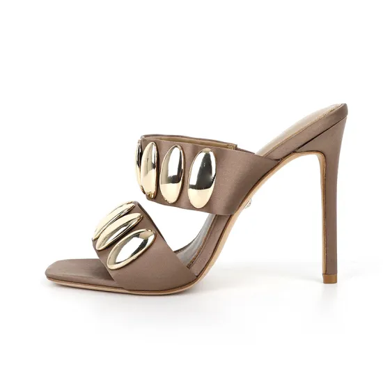 Satin Square-Toe Strappy Stiletto Sandals