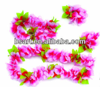 Polyester hawaii flower lei with head garland and bracelets