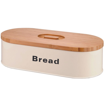 Kitchen Metal Bamboo Lid Stainless Steel Bread Box