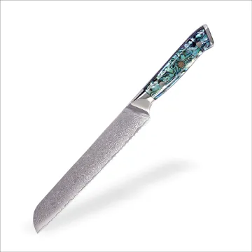 8 Inch Japanese Damascus Steel 10cr15Mov Kitchen Knife with Abalone Shell Handle for Bread Cutting