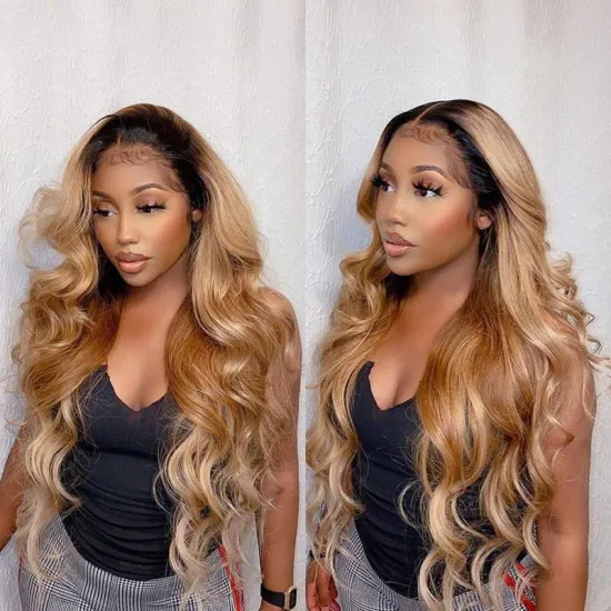 ISEE Hot Sale T1B/27 Honey Blonde Piano Color Lace Front Human Hair Wigs,180% Transparent Highlight Long Ombre Wig Vendors