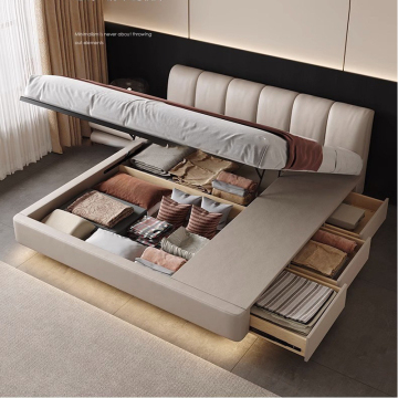 Kainice Minimalist White Queen Size Upholstered Bed Frame with USB Charging Station and Trundle Storage