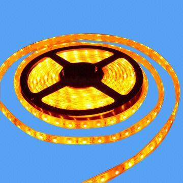 Yellow Flexible LED Strip, 120 Pieces of 3528 SMD LEDs/Meter, Waterproof