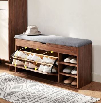 Slim Shoe Rack with Cushion Seat and Open Drawer