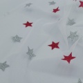 Tessuto a rete in poliestere con glitter rosso argento stella