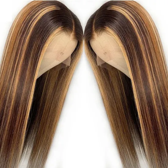 Highlight Straight Lace Front Wig P4/27 Honey Blonde Brown Pre Plucked Brazilian Remy Lace Frontal Human Hair Wigs For Women
