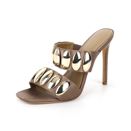 Satin Square-Toe Strappy Stiletto Sandals