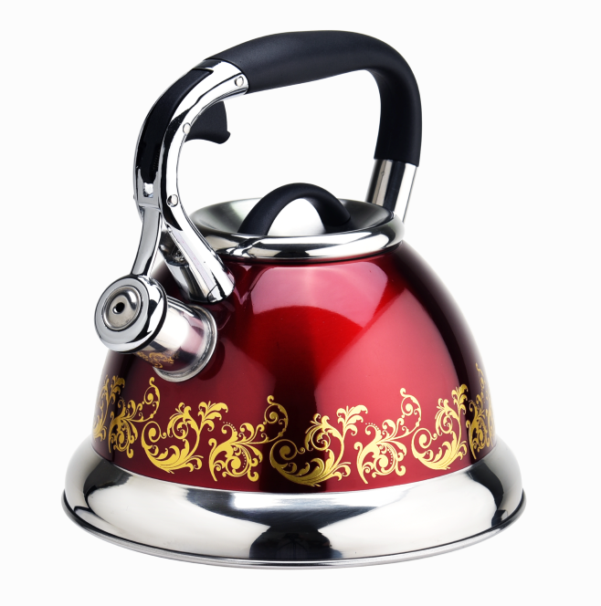 Red and Flower stovetop tea kettle whistling