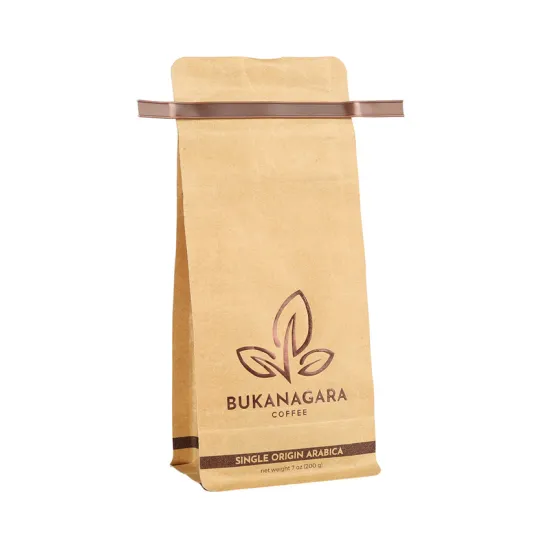 Eco friendly flat bottom coffee pouch with standard top zip