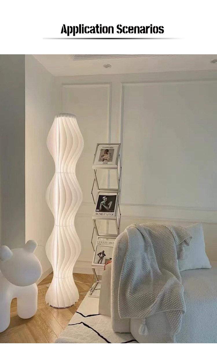 An Italian style acrylic white grass skirt LED floor lamp is a unique and stylish lighting fixture 