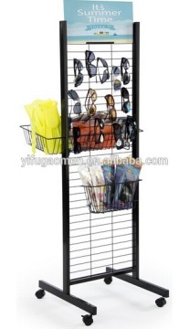Double Sided Metal Gridwall Tower, w/ T-Shaped Base, Header & Wheels - Black