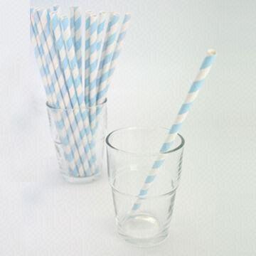 Pastel Blue Striped Paper Drinking Straws, Biodegradable, Popular Among the Parties and Banquets