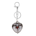 Clear Crystal Heart Antique Silver Double Dragon Stone Pendant (32x42mm) Keychain