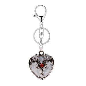 Clear Crystal Heart Antique Silver Double Dragon Stone Pendant (32x42mm) Keychain