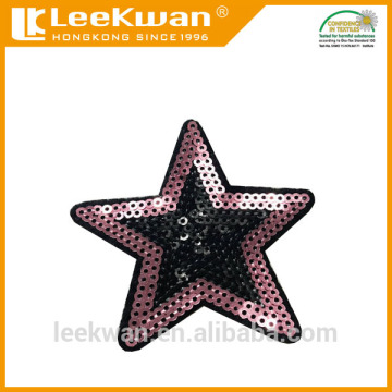 Two colors sequin embroidery star applique with sew-on backing
