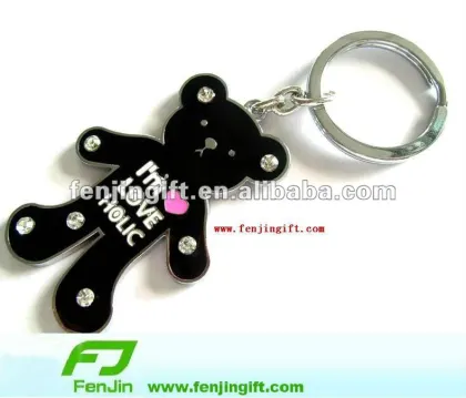 fashion diamond metal bear keychain