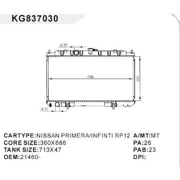 auto radiator car:NISSAN PRIMERA/INFINTI RP12 OEM:21460-