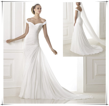 2015 Vestido De Noiva off The Shoulder Chiffon Sexy Sheath White Bridal Gown Elegant Wedding Dress New