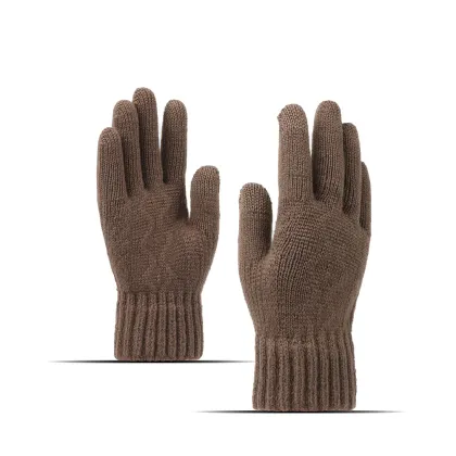 Thick Knitted Men's Winter Gloves: Cashmere Two Layer Causal Adult Mittens