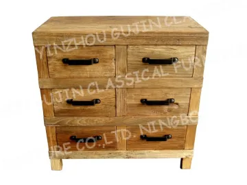 Industrial iron and reclaimed elm wood drawer chest tallboy cabinet