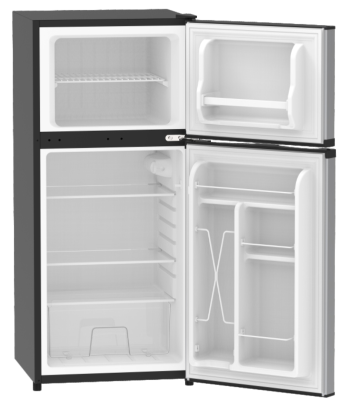 127L Top-freezer bottom-refrigerator with steel door