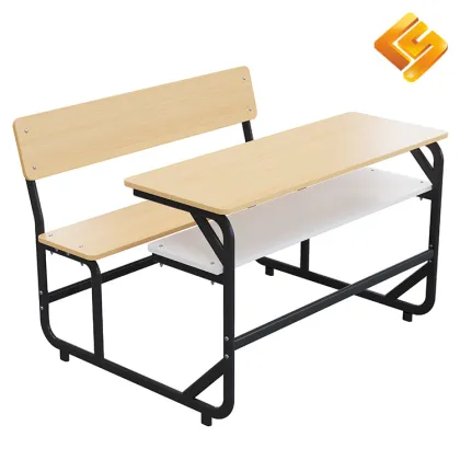 Black C-Bent Steel Wood Shared Desk