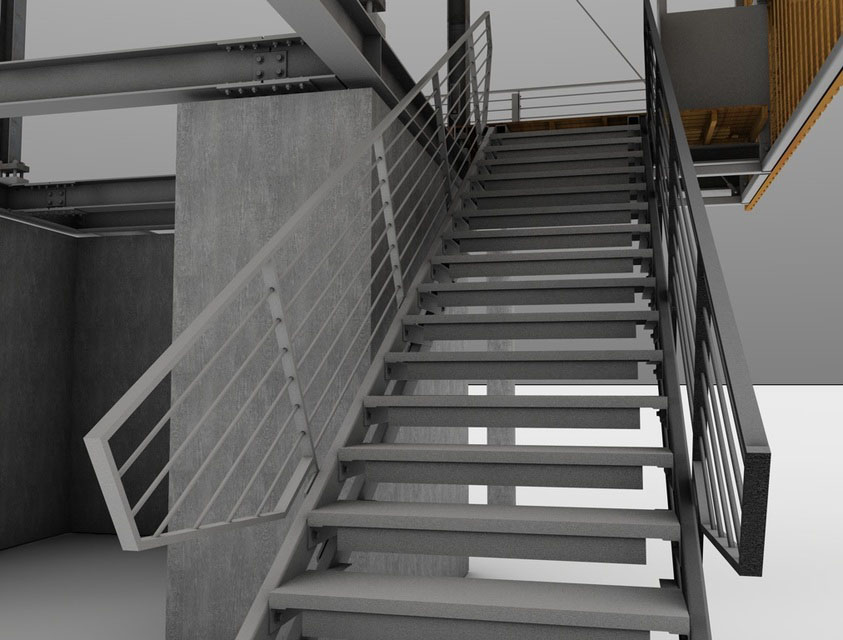 Подъемник и лестница на строительной площадке