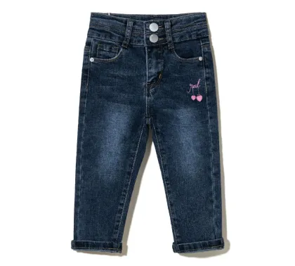 Customized Logo Pink Embroidered High Waisted Straight-leg Jeans for Kids