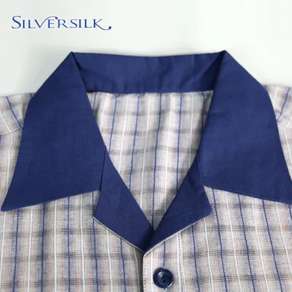 Linen Rayon Men Blouse Plaid Shirts Short Sleeves