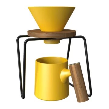 DHPO Portable Collapsible Ceramic Coffee Dripper Set with Wooden Handle