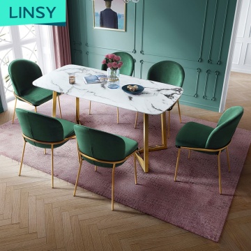 Linsy Italian Marble Dining Table Set with Chairs, Gold Stainless Steel LS147R1-A