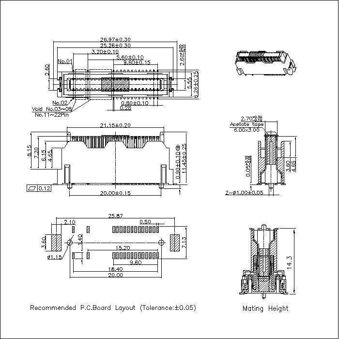 BBF0.8M-XXXX04 0.5MM Floating Board to Board Male Plug Connector With Post Mating Height 14.3MM